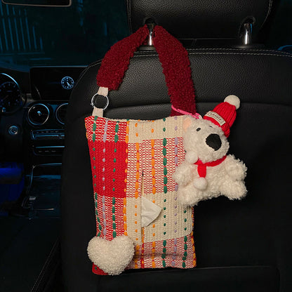 Cute Red Bear Car Tissue Holder - Woven Design V888-25045