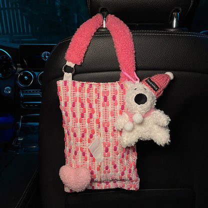 Cute Pink Bear Car Tissue Holder - Woven Design V888-25046