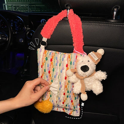 Cute Yellow Bear Car Tissue Holder - Woven Design V888-25047