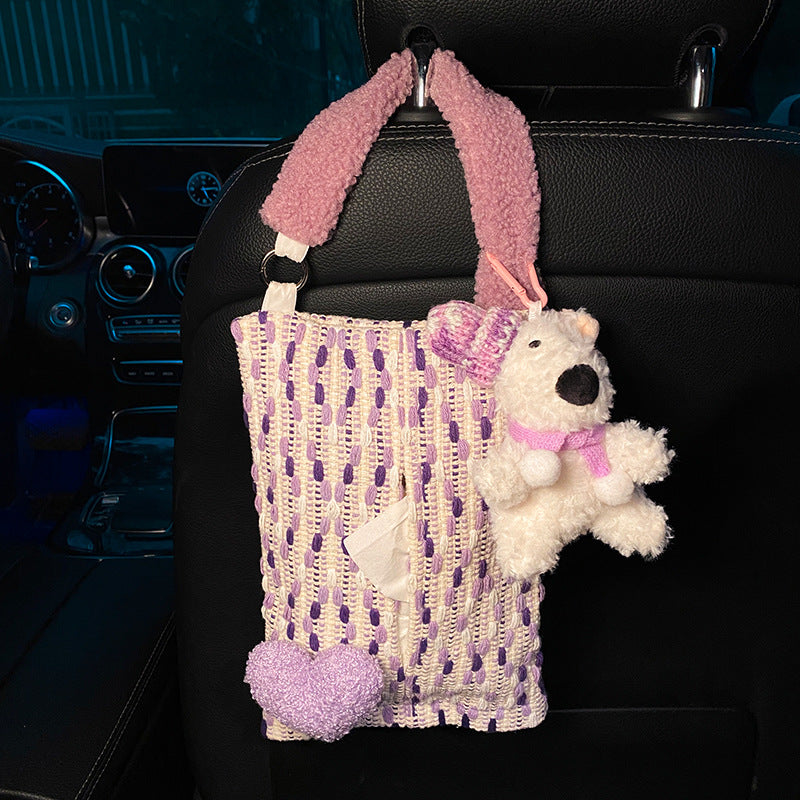Cute Purple Bear Car Tissue Holder - Woven Design V888-25048