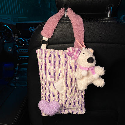 Cute Purple Bear Car Tissue Holder - Woven Design V888-25048