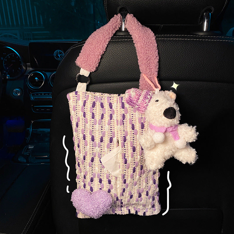 Cute Purple Bear Car Tissue Holder - Woven Design V888-25048