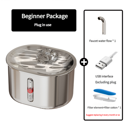 Beginner Package Stainless Steel Pet Water Fountain with Faucet Flow and USB Interface V888-ELOSUNG100027