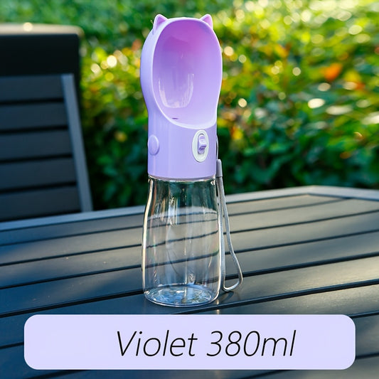 Portable Dog Water Bottle with Bowl Dispenser-380ml Purple Pet Travel Cup, Leak-proof, One-Hand Operation V888-ELOSUNG10151