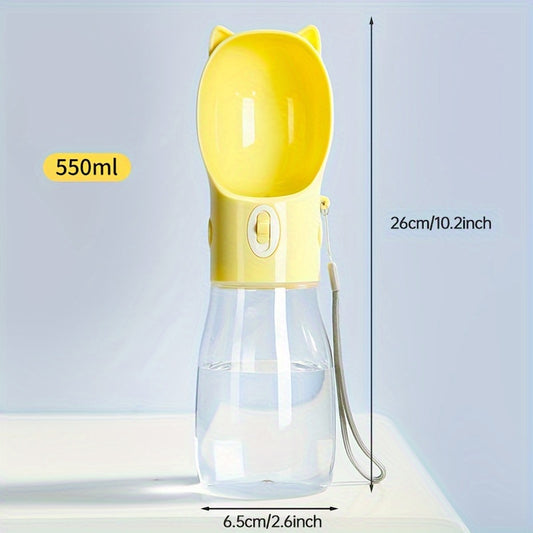 Portable Dog Water Bottle with Bowl Dispenser-500ml Yellow Pet Travel Cup, Leak-proof, One-Hand Operation V888-ELOSUNG10152