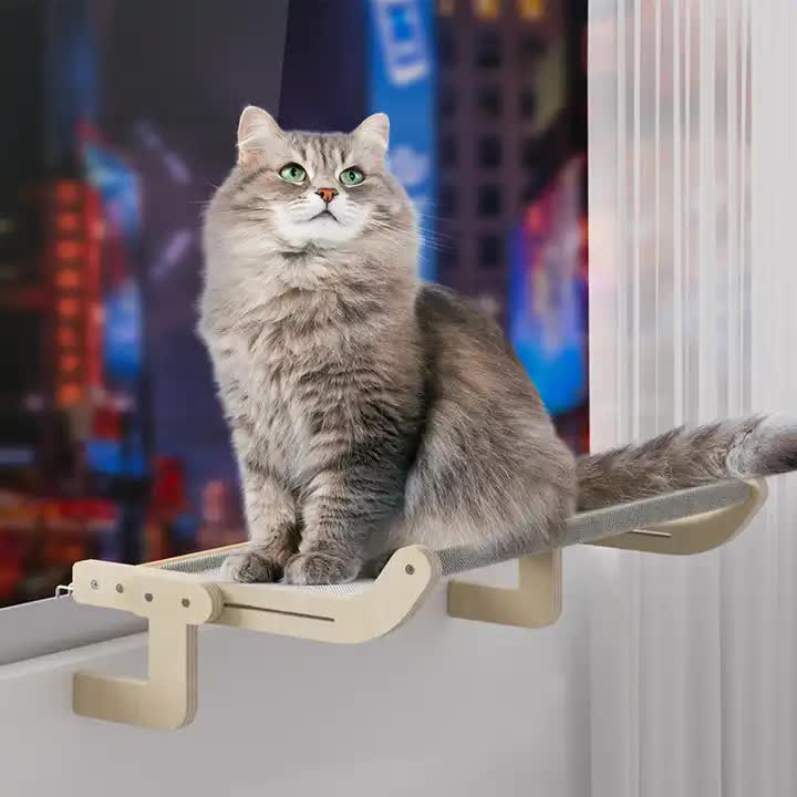 Wall-Mounted Cat Hammock Bed- Wooden Frame, Comfortable and Space-Saving Design for Pets V888-ELOSUNG10157