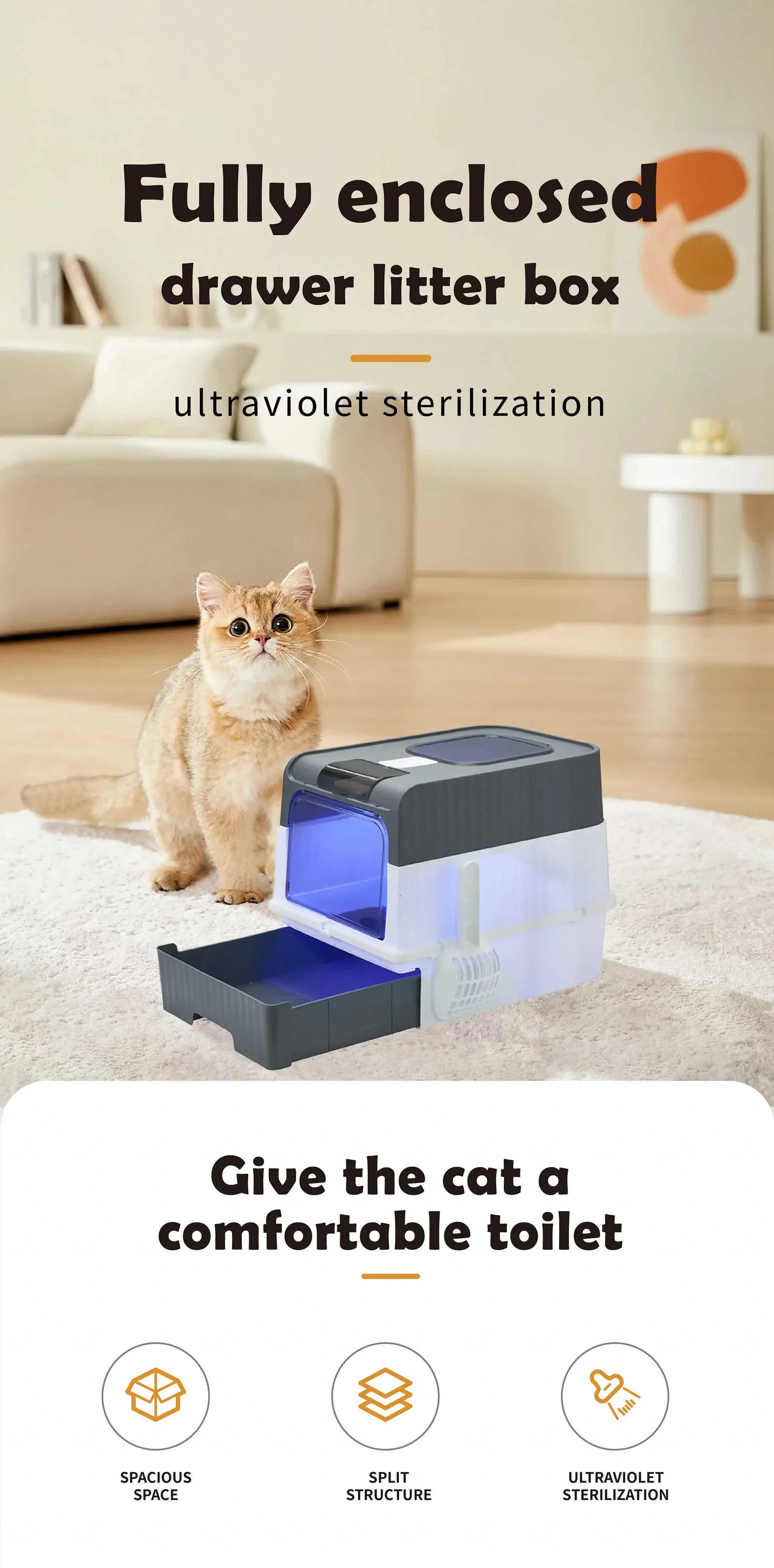 Automatic UV Sterilizing Cat Litter Box -Enclosed Design, Odor Control, and UV Germicidal Technology V888-ELOSUNG10169