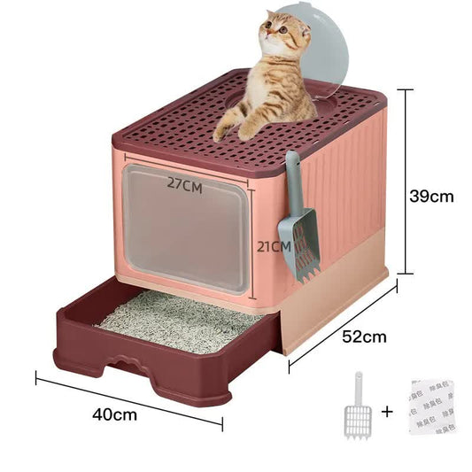 Top-Entry Cat Litter Box with Drawer-Enclosed Design, Easy Clean, Odor Control, Anti-Tracking Lid Pink V888-ELOSUNG10175