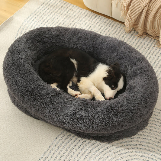 Fluffy Donut-Shaped Pet Bed- Soft, Cozy, and Anti-Anxiety for Dogs and Cats, Machine Washable Dark Gray V888-ELOSUNG10223