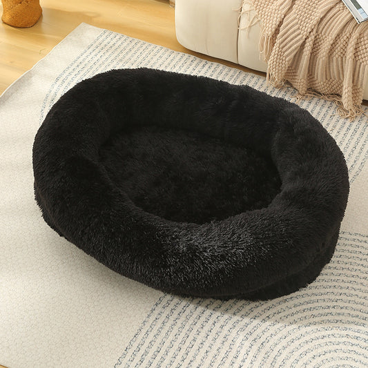 Fluffy Donut-Shaped Pet Bed- Soft, Cozy, and Anti-Anxiety for Dogs and Cats, Machine Washable Black Size:M V888-ELOSUNG10255