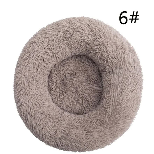 Calming Donut Pet Bed -Soft Faux Fur, Anti-Anxiety Fluffy Round Bed for Cats and Small Dogs (Beige Brown)50cm V888-ELOSUNG10276