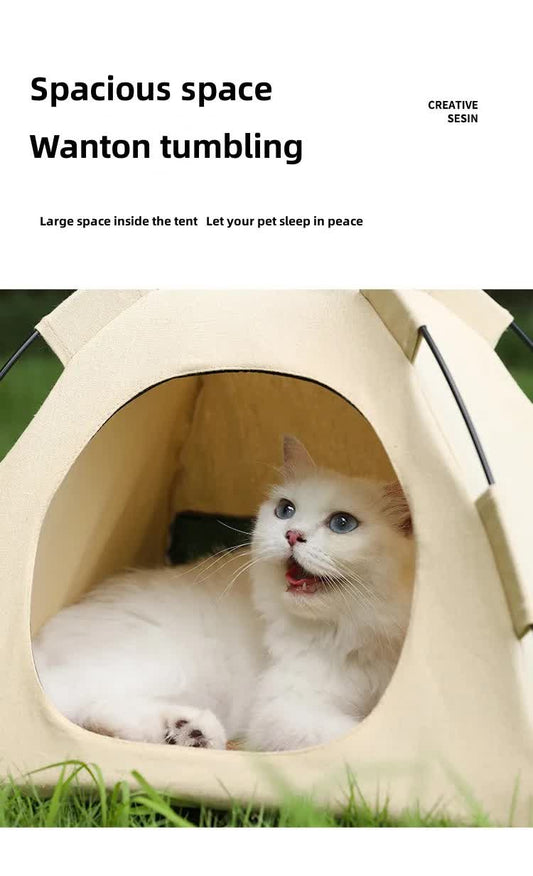 Outdoor Cat House,Pet Tent -Windproof and Dustproof Shelter for Small Pets, Apricot, Size: M 40*40*37cm V888-ELOSUNG10463
