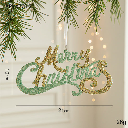 Green and Gold Glitter Merry Christmas Hanging Ornament -Festive Holiday Decoration 5 pieces V888-ELOSUNG10506
