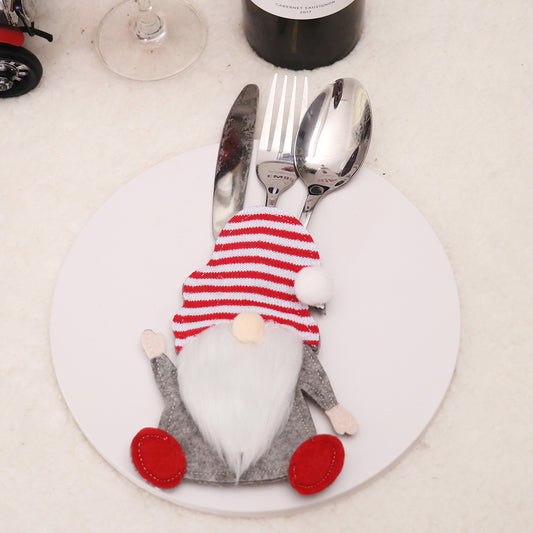 Christmas Gnome Cutlery Holder - Red Striped Hat Silverware Pouch for Festive Table Decor 10 pieces V888-ELOSUNG10516