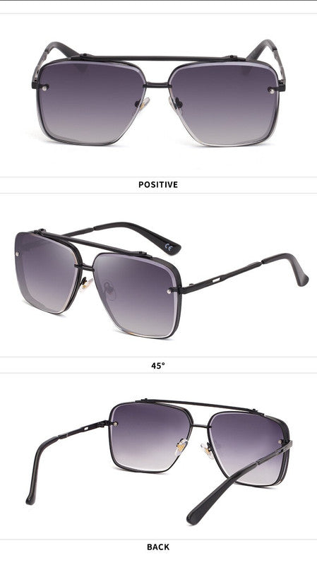 Black Grey Square Sunglasses,Fashionable Men's Metal, UV400 Gradient Lenses for Timeless Style V888-ELOSUNG10597