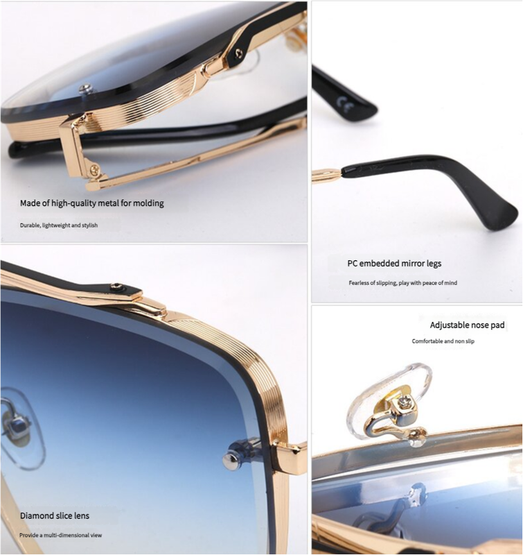 Black Grey Square Sunglasses,Fashionable Men's Metal, UV400 Gradient Lenses for Timeless Style V888-ELOSUNG10597