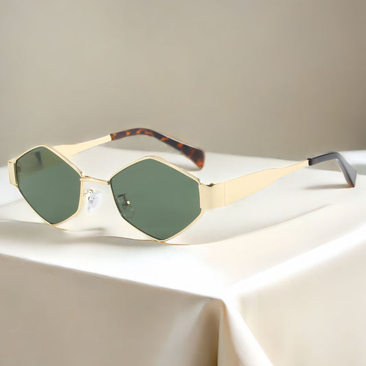 Chic Geometric Sunglasses Women's Fashion Metal Frame Sun Glasses Men Vintage Non-Mirrored Lenses Optical V888-ELOSUNG10621