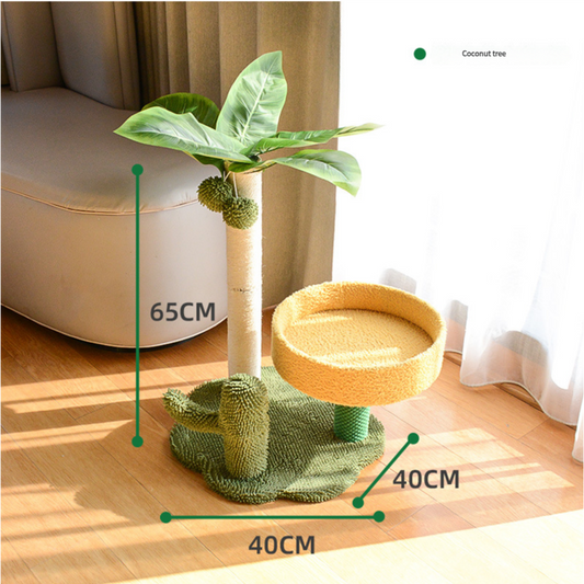 Cat Tree with Faux Leaves, Sisal Scratching Post, Cozy Bed, and Playful Toy V888-ELOSUNG10673