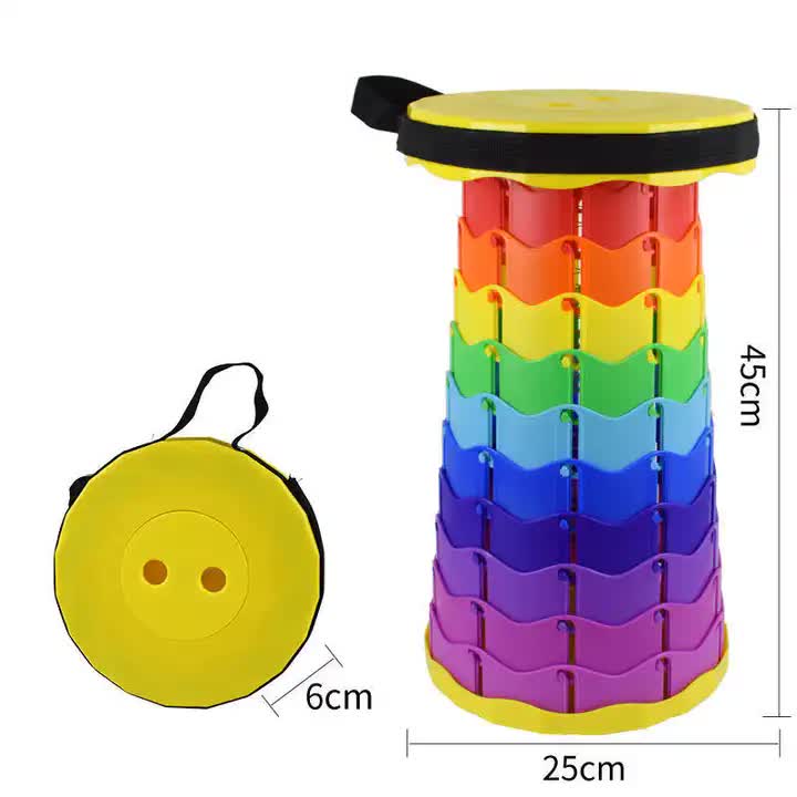 Rainbow Telescopic Stool - Collapsible, Portable, Foldable, and Adjustable Compact Chair (Yellow-Top) V888-ELOSUNG10707