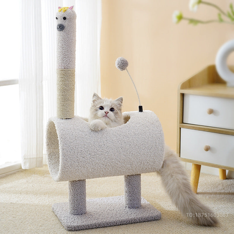 Interactive Cat Tunnel & Scratching Post with Spring Toy - Cozy Playtime for Kittens white 35*23*71cm V888-ELOSUNG10727