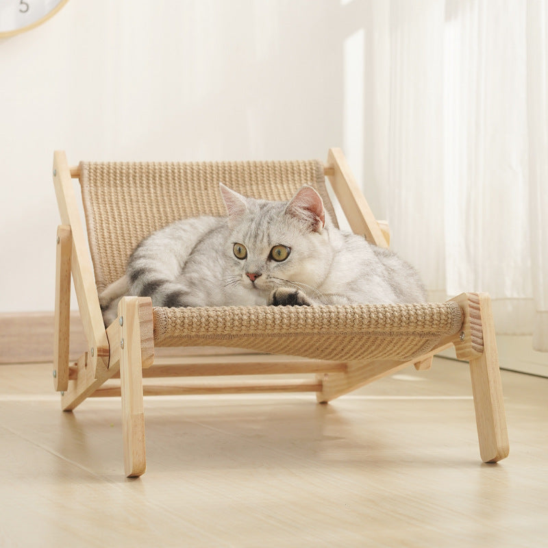 Adjustable Wooden Cat Lounge Chair - Comfortable Woven Hammock for Cats V888-ELOSUNG10733