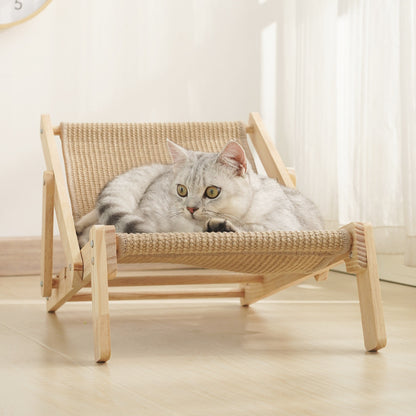 Adjustable Wooden Cat Lounge Chair - Comfortable Woven Hammock for Cats V888-ELOSUNG10733
