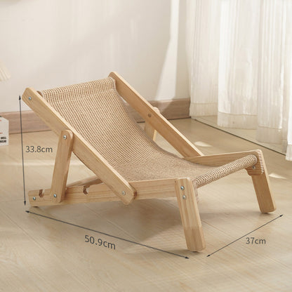 Adjustable Wooden Cat Lounge Chair - Comfortable Woven Hammock for Cats V888-ELOSUNG10733