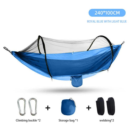 Outdoor Camping Hammock with Mosquito Net - 240x100cm Lightweight Portable Hammock Single Blue V888-ELOSUNG10735