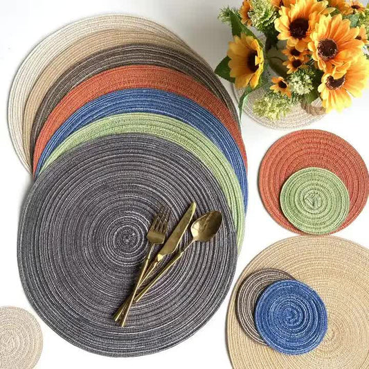 Round Woven Placemats -Colorful Braided Table Mats for Dining & Home Decor 18cm 10pcs Green V888-ELOSUNG10750
