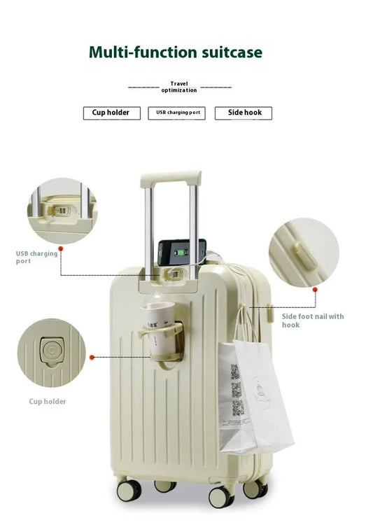 Smart Carry-On Luggage with Cup Holder & USB Charging Port - Yellow Color Spinner Suitcase for Travel V888-ELOSUNG10783