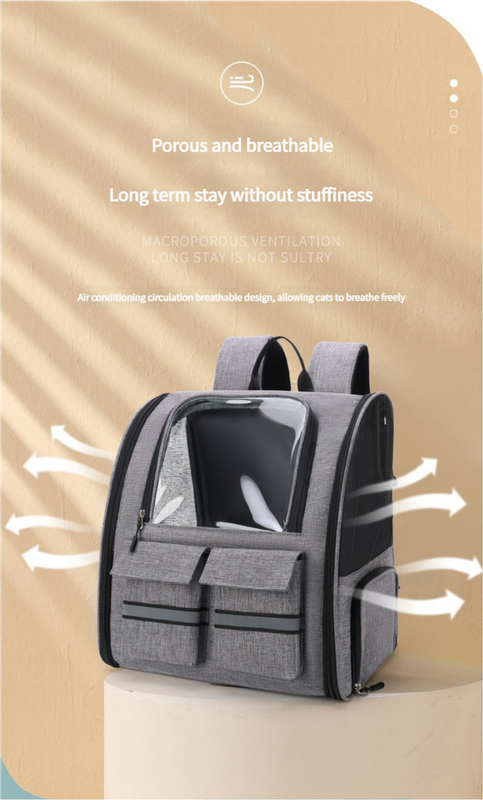 Grey Collapsible Pet Carrier Backpack with Trolley Sleeve V888-ELOSUNG10814