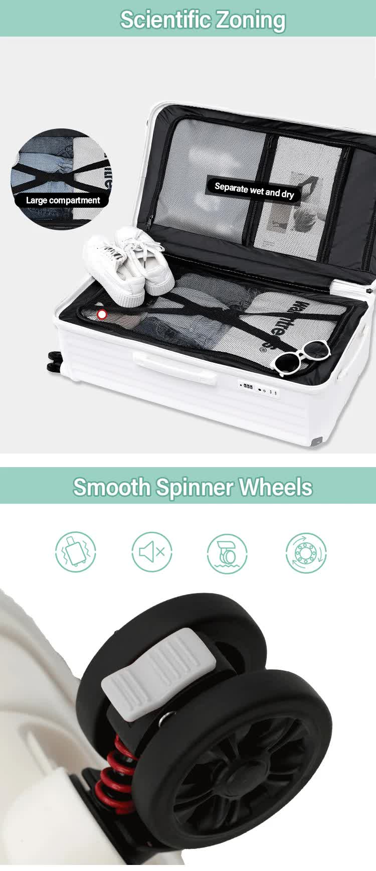 Smart Hard-Shell Luggage with USB Charging Port & Cup Holder - 20"Spinner Suitcase in Back V888-ELOSUNG10836