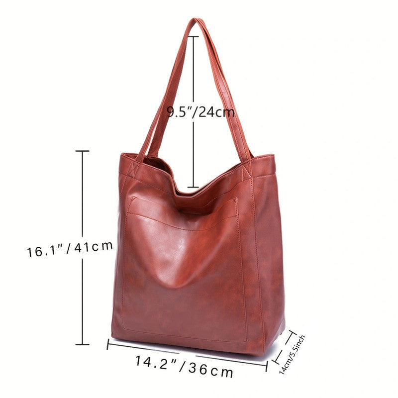 Vintage PU Leather Tote Bag - Stylish and Spacious Everyday Shoulder Bag (Black) V888-ELOSUNG10853