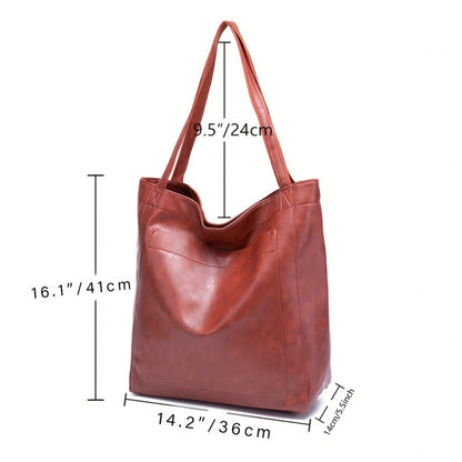 Vintage PU Leather Tote Bag - Stylish and Spacious Everyday Shoulder Bag (Black) V888-ELOSUNG10853