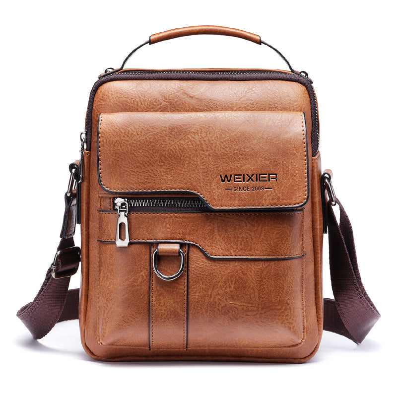 Men's Vintage Leather Shoulder Bag - Multi-Compartment Crossbody Messenger Bag 22cm(L)*8cm(W)*26cm(H)(Light V888-ELOSUNG10859