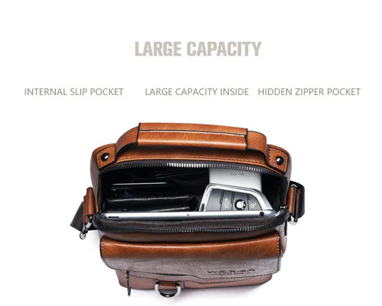 Men's Vintage Leather Shoulder Bag - Multi-Compartment Crossbody Messenger Bag 22cm(L)*8cm(W)*26cm(H)(Light V888-ELOSUNG10859