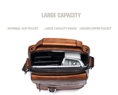 Men's Vintage Leather Shoulder Bag - Multi-Compartment Crossbody Messenger Bag 22cm(L)*8cm(W)*26cm(H)(Light V888-ELOSUNG10859