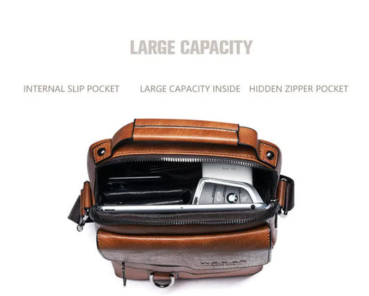 Men's Vintage Leather Shoulder Bag - Multi-Compartment Crossbody Messenger Bag 22cm(L)*8cm(W)*26cm(H)(Light V888-ELOSUNG10859