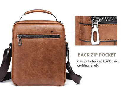 Men's Vintage Leather Shoulder Bag - Multi-Compartment Crossbody Messenger Bag 22cm(L)*8cm(W)*26cm(H)(Light V888-ELOSUNG10859