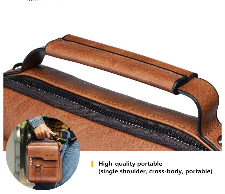 Men's Vintage Leather Shoulder Bag - Multi-Compartment Crossbody Messenger Bag 22cm(L)*8cm(W)*26cm(H)(Light V888-ELOSUNG10859