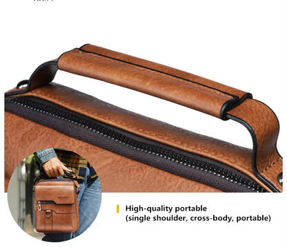 Men's Vintage Leather Shoulder Bag - Multi-Compartment Crossbody Messenger Bag 22cm(L)*8cm(W)*26cm(H)(Light V888-ELOSUNG10859
