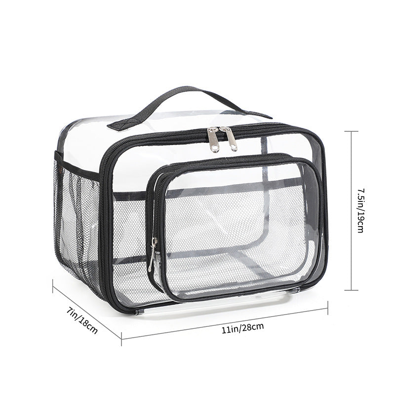 Clear PVC Tote Bag with Handle - Transparent Stadium-Approved Travel Organizer(Black) V888-ELOSUNG10901