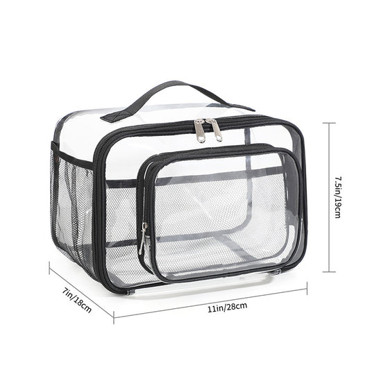 Clear PVC Tote Bag with Handle - Transparent Stadium-Approved Travel Organizer(Black) V888-ELOSUNG10901