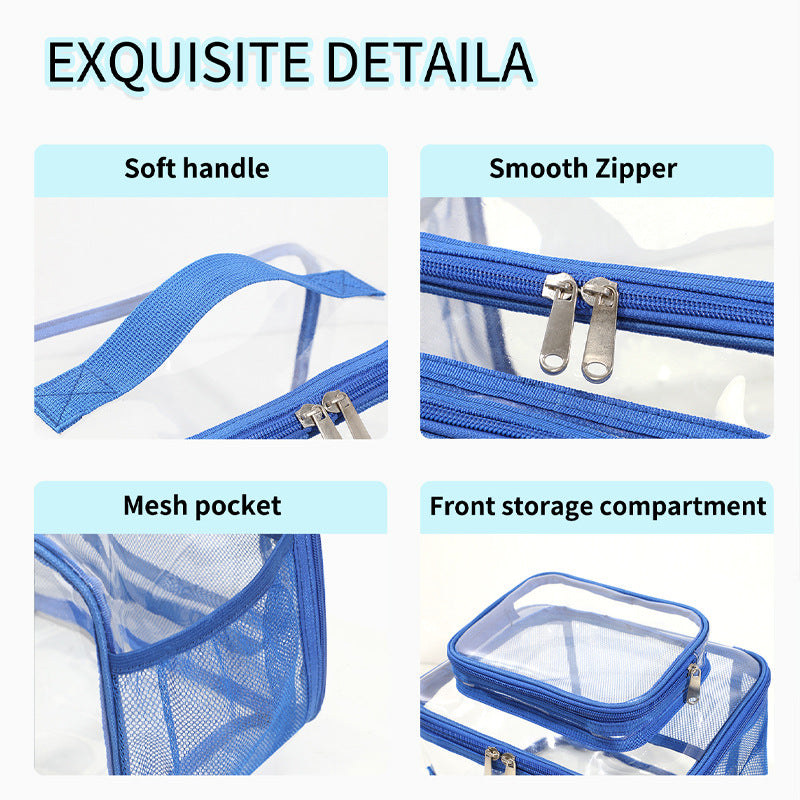Clear PVC Tote Bag with Handle - Transparent Stadium-Approved Travel Organizer(Black) V888-ELOSUNG10901