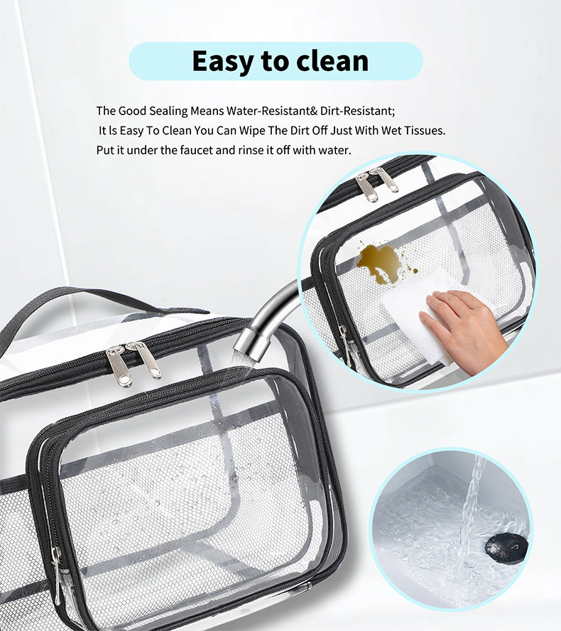 Clear PVC Tote Bag with Handle - Transparent Stadium-Approved Travel Organizer(Black) V888-ELOSUNG10901