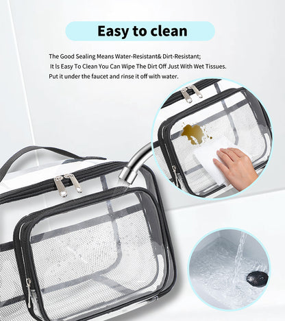 Clear PVC Tote Bag with Handle - Transparent Stadium-Approved Travel Organizer(Black) V888-ELOSUNG10901