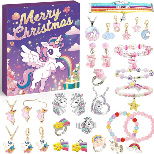 Unicorn-Themed Jewelry Advent Calendar - DIY Bracelets, Charms, and Accessories Gift Set V888-ELOSUNG10929