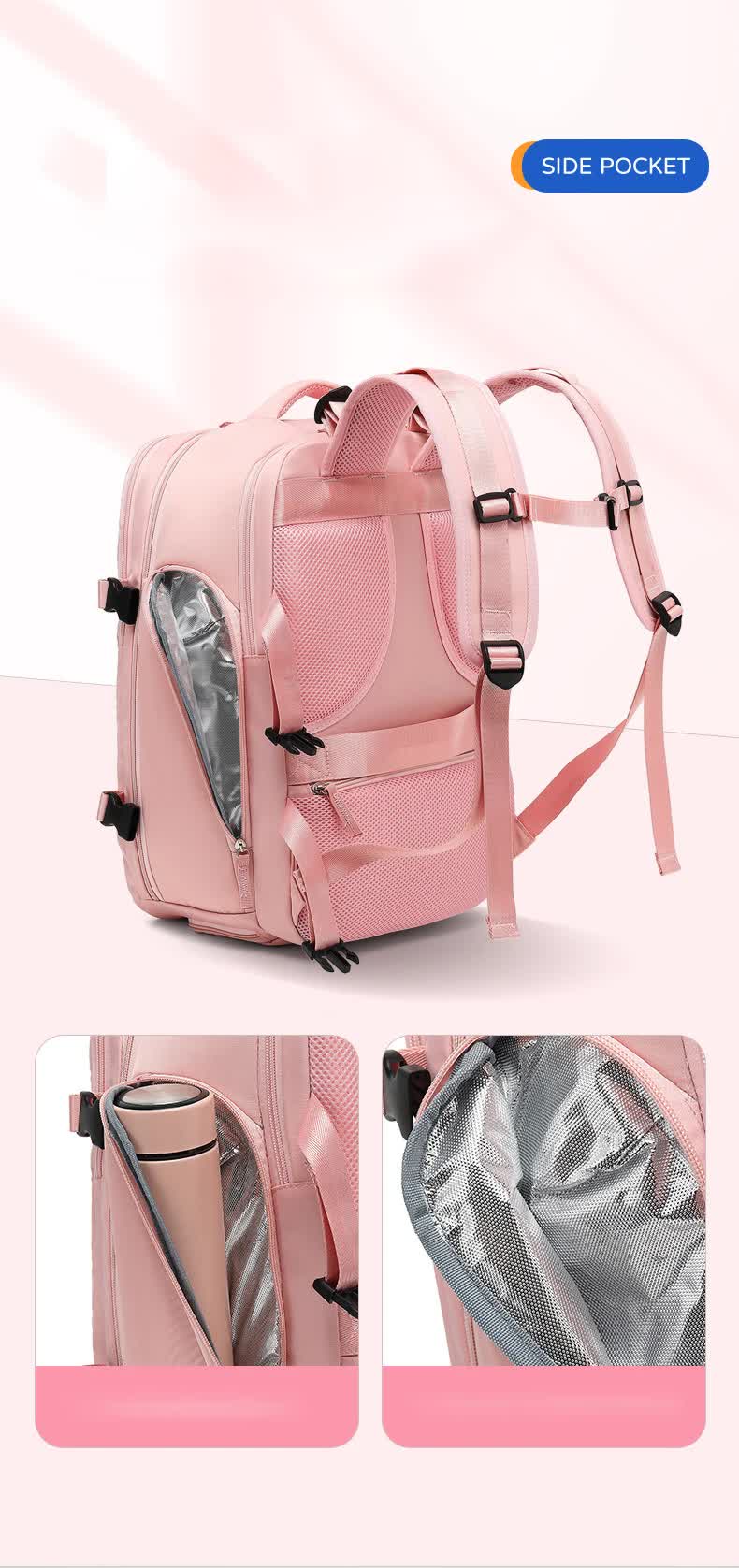 Multi-Compartment Travel Backpack with Shoe Storage and Wet-Dry Separation (Pink)31cm(L)*17cm(W)*42cm(H) V888-ELOSUNG10937