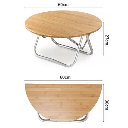 Portable Bamboo Folding Camping Table - Lightweight Round Table with Aluminum Alloy Frame for Outdoor V888-ELOSUNG1095