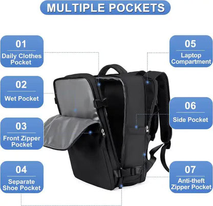 Water-Resistant Laptop Backpack with USB Charging Port and Wet-Dry Separation (Brown) V888-ELOSUNG10954